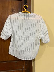 Curve White Half Stripe Blouse