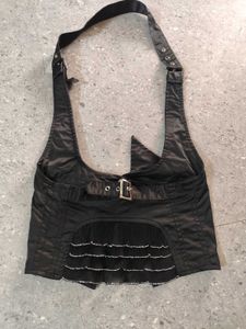 black y2k underbust halter neck top