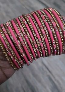 Pink & Crystal Bangle Set