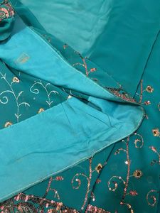 Emerald Green Floral Embroidered Saree