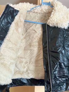 Black Faux Leather Jacket with Fur