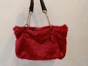 Red Faux Fur Hangbag
