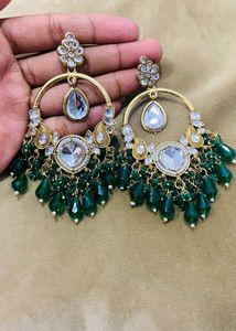 Emerald Green Kundan Earrings