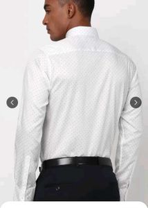 White Shirt With Black Geomatric Pattern Prints