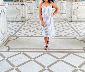 white Striped midi dress