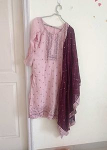 Elegant pink and wine Kurta Set