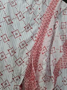 Red &amp; White Printed Kurta Pillzo Set With Dupatta