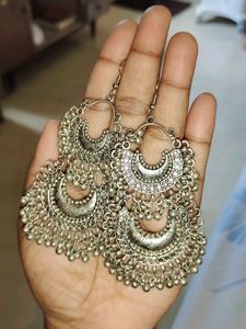Silver Crescent Jhumka Earrings