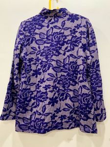Imported Brand New Purple Floral Quarter Zip Top