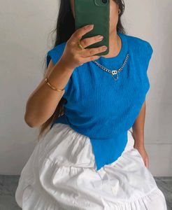 Blue Ribbed Knit Top