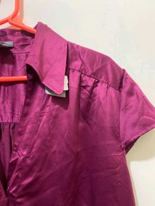 Satin Purple Button-Down Top length 25 bust 36