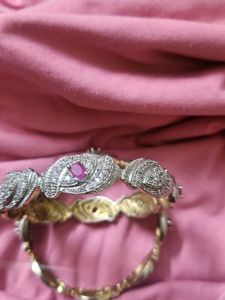 Elegant Silver &amp; Ruby Bangle Set