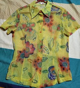 Pepe Floral Yellow Netted See-through Button Top