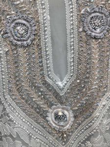 LUCKNOWI/CHIKANKARI GREY KURTA