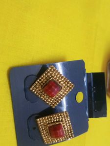 Red Stone Embedded Gold Earring