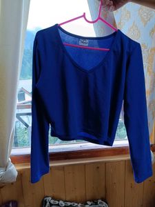 Blue Long Sleeve Crop Top