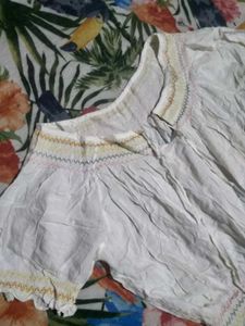 White Embroidered Crop Top