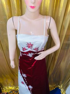 Elegant Red &amp; White Embroidered Gown