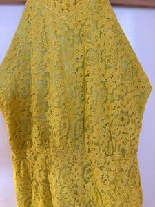 Yellow Lace Halter Mini Dress