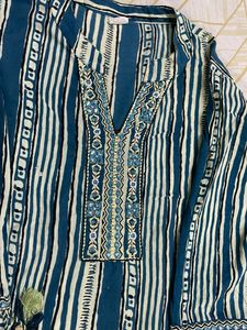 Striped Blue Kurta Set With Cotton Duptta