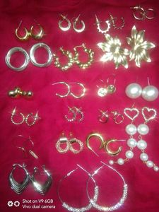 21 Pairs Combo Of Anti Tarnish Gold Silver Earings