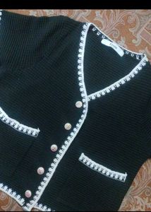 Black Tweed Cropped Cardigan Korean Look