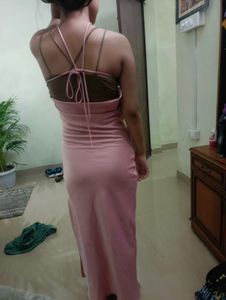 Peach Colour Silk Backless Dress.