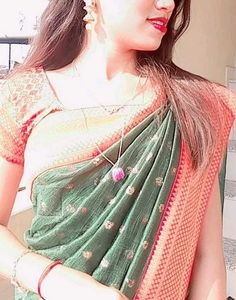 Elegant Green &amp; Red Saree