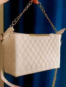 White Cream Quilted Chain Bag