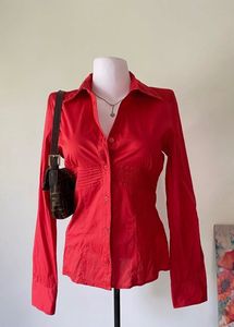 Red Pure Cotton Fitted Shirt