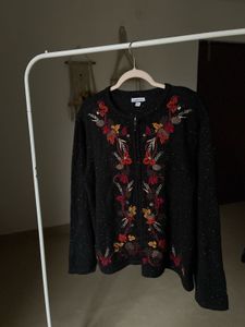 CROFT&amp;BARROW VINTAGE AUTUMN FLORAL ZIPPER SWEATER