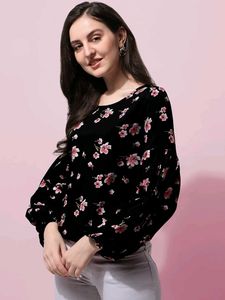 Floral Print Balloon Sleeve Top