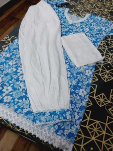 Blue Floral 3-Piece Set With Pathani Salwar