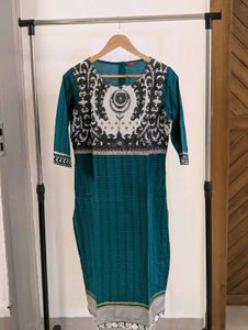 Teal Kurta with Ornate Baroque Print