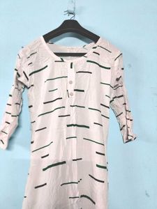 Cream White (Green Striped) Kurti