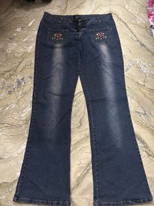 Embroidered Flare Leg Denim Jeans