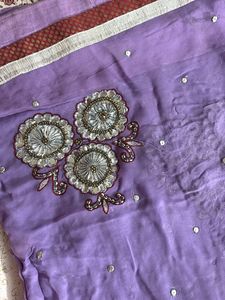 Embroidered Lavender Saree With Silver Work