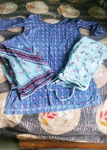 Women Blue Printed Suit Set