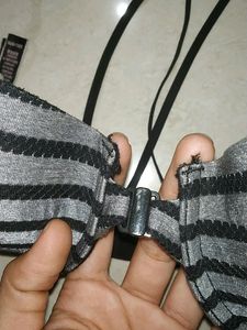 VS Black &amp; Gray Striped Bra