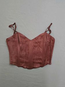 ZARA Brown Satin Corset Top