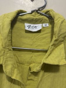 Green Button-Down Shirt with black plazzo pant