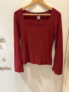 Vintage Maroon Textured Long Sleeve Top