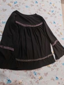 Black Long Sleeve Embroidered Top