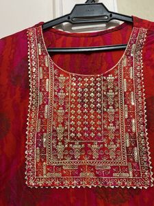 Red-White kurta Set