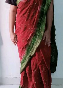 Elegant Red &amp; Green Saree