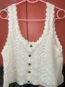 White cami braid strap crochet top XL
