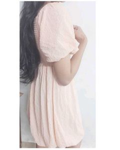 Peach Puff Sleeve Mini Dress