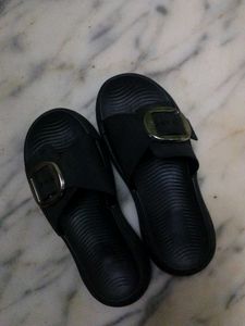 Black Buckle Slides Korean Look