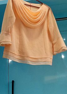 Elegant Peach Cowl Neck Top