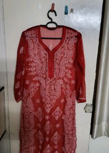 Women RED Chikankari Kurta